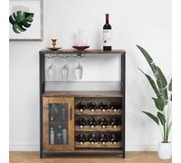 El gabinete de vino de madera consta de una puerta de hierro de estilo industrial y tres estantes incorporados, gabinete de vino de alta calidad con 3 soportes de vidrio, para entrada, sala de estar