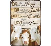 El Ganado Hereford Hace Feliz A La Gente, Sonríe, Ríe, Respira, Ama Y Vive. Letrero De Lata Vintage Cartel De Metal Resistente Y Duradera Cartel De Chapa para Baño Cafetería Granja 20X30Cm