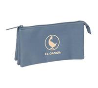 Safta EL GANSO BASICS AZUL AZAFATA - Portatodo Triple, Estuche Infantil, Estuche Niño, Ideal para Niños en Edad Escolar, Cómodo y Versátil, Calidad y Resistencia, 22x3x12 cm