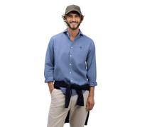El Ganso Camisa Lino Algodón Cuello Italiano Azul