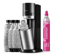 SodaStream Duo Pack - Máquina Gasificadora de Agua Color Negro con 2 Botellas Fuse de 1L 2 Botellas Fuse Glass de Cristal de 1L y 1 Cilindro de Gas Color Rosa, para Preparar hasta 60L de Agua con Gas