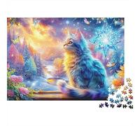El Gato Azul mira al Copo de Nieve en la Escena de Invierno iluminada por el Sol, Florida Puzzle De 1000 Piezas Gato Lindo Perfecto Regalo para Niños, Niñas, Hombres Y Mujeres 38x26cm/1000pcs