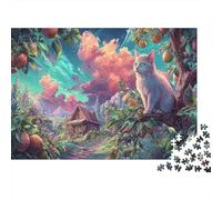 El Gato Blanco se Sienta en el árbol Naranja Puzzle 1000 Piezas Mascotas Rompecabezas - Adultos, Desafiante, Regalo, Juego Familiar, Decoración del Hogar 70x50cm/1000pcs