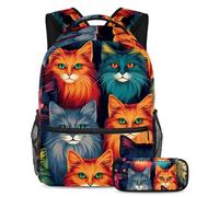 El gato colorido se mantiene a la moda y organizado con este juego de 2 mochilas escolares para niños, niñas y adolescentes, tu mejor bolsa de viaje para libros, Multicolor#01, B：29.4x20x40cm\