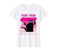 El Gato con Armas de Pew Pew Madafakas Camiseta gráfica económica, Mujer, Blanco, L