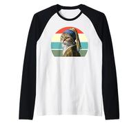 El Gato con un Pendiente de Perla, Divertido Arte de Gato con Parodia de Vermeer Camiseta Manga Raglan