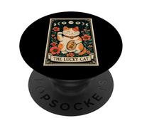 El Gato de la Suerte Maneki Neko Tarot japonés Luna Bruja PopSockets PopGrip Adhesivo