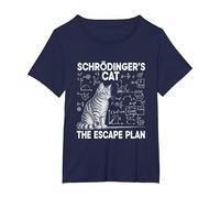 El Gato de Schrödinger, el Plan de Escape, Divertido Profesor de Ciencias Camiseta, Mujer Tallas Grandes, Azul Marino, 3XL Grande