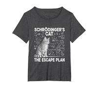 El Gato de Schrödinger, el Plan de Escape, Divertido Profesor de Ciencias Camiseta, Mujer Tallas Grandes, Jaspeado Oscuro, 2XL Grande