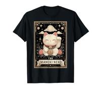 El Gato japonés Maneki Neko Tarjeta del Tarot de la Suerte Luna Bruja Camiseta