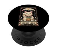 El Gato japonés Maneki Neko Tarjeta del Tarot de la Suerte Luna Bruja PopSockets PopGrip Adhesivo
