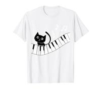 El Gato Negro Toca el Piano y ama la música Camiseta gráfica económica, Hombre, Blanco, XL