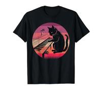 El Gato Negro Toca el Piano y ama la música Camiseta gráfica económica, Hombre, Negro, S