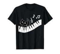 El Gato Negro Toca el Piano y ama la música Camiseta gráfica económica, Hombre, Negro, XL