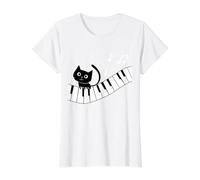 El Gato Negro Toca el Piano y ama la música Camiseta gráfica económica, Mujer, Blanco, L