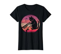 El Gato Negro Toca el Piano y ama la música Camiseta gráfica económica, Mujer, Negro, XL