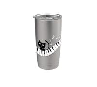 El gato negro toca el piano y ama la música Vaso térmico de acero inoxidable de doble pared