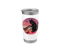 El gato negro toca el piano y ama la música Vaso térmico de acero inoxidable de doble pared