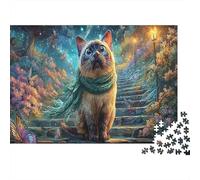 El Gato siameso se Sienta en Las escaleras estrelladas Puzzle De 1000 Piezas para Adultos, Rompecabezas Regalo, Mascotas 38x26cm/1000pcs
