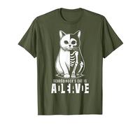 El Gato Vivo y Muerto de Schrödinger Mecánica cuántica Física Camiseta, Hombre, Verde Oliva, XL