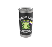 El género es una estafa Bandera de Enby de rana no binaria Vaso térmico de acero inoxidable de doble pared