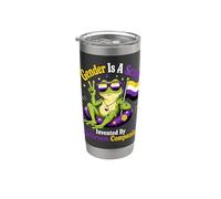 El género es una estafa Bandera de Enby de rana no binaria Vaso térmico de acero inoxidable de doble pared