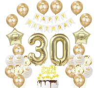 El globo de aire 30. Oro blanco de cumpleaños decoración 30 años hombre, globo 30. Geburtstag Deko, Riesen Folienballon 30 Feliz cumpleaños banner Deko 30. Cumpleaños mujer Tortendeko 30