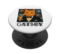 El Gran Catsby - Divertida Parodia de Gato Retro PopSockets PopGrip Adhesivo