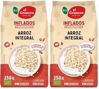 El Granero Integral - Arroz Integral Ecológico Inflado - Sin Azúcar Añadido - Ayuda a Mejorar el Tránsito Intestinal - Apto para Veganos - 250 gr (Paquete de 2)