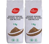 El Granero Integral - Azúcar Moreno Integral - 1 kg - Elaborado con Melaza de Caña - Rico en Vitaminas y Minerales - Ideal para Bebidas y Repostería - Apto para Veganos (Paquete de 2)