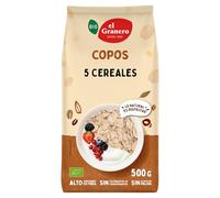El Granero integral - Copos de 5 Cereales Ecológicos de 500 g - Sin Azúcar Añadido - Aptos para Veganos - Incluye Copos de Avena, Trigo, Cebada, Centeno Integral y Maíz Malteado (Paquete de 6)