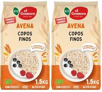 El Granero Integral - Copos Suaves Avena Integral Ecológica - 1.5 kg - Sin Azúcar Añadido - Aptos para Veganos - Alto Contenido en Fibra y Proteínas - Cereales de Desayuno (Paquete de 2)