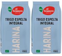 El Granero Integral - Harina Ecológica de Trigo Espelta Integral de 1 kg - Sin Azúcar Añadido - Alto Contenido en Carbohidratos y Fitonutrientes - Indicada para Elaborar Galletas o Pan (Paquete de 2)