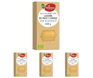 El Granero Integral - Láminas para Lasaña Sin Gluten BIO - 250 g - Alto Contenido en Proteínas, Vitaminas, Minerales y Fibra - Aptas para Veganos y Celíacos (Paquete de 4)