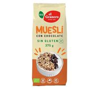 El Granero Integral - Muesli Chocolate Sin Gluten Bio - 375 g - Copos avena - Fuente de Fibra y Nutrientes Esenciales - Mejora la Salud Intestinal - Ideal para el Desayuno - Apto para Veganos