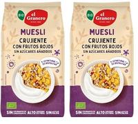 EL GRANERO INTEGRAL Muesli Crujiente Con Frutos Rojos Bio, 200 g Gran Fuente de Energía - Alto Contenido en Fibra - Ideal para el Desayuno - Apto Para Veganos (Paquete de 2)