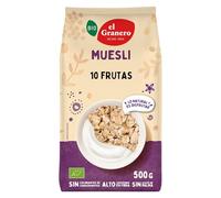 El Granero Integral - Muesli Frutas - 500 g - Elaborado con Cereales y Frutas Deshidratadas - Gran Fuente de Energía - Rica en Vitaminas y Minerales - Ideal para el Desayuno - Apto para Veganos