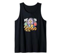 Él ha resucitado Cristiano Domingo de Pascua Cruz Resurrección Huev Camiseta sin Mangas