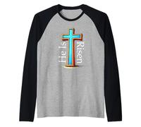 Él ha resucitado Cruz Cristiana de Cristo Camiseta Manga Raglan