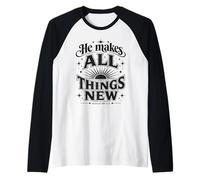 Él Hace Que Todas Las Cosas Sean Nuevas revelaciones 21 5 Versículo de la Biblia Camiseta Manga Raglan
