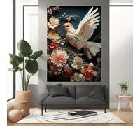El hermoso pájaro está entre las flores. Lámina decorativa para pared, ideal para el hogar o la sala de estar (21x30cm/Sin marco).
