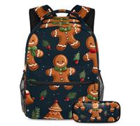 El hombre de jengibre vuelve a la escuela listo con nuestro juego de mochila y estuche para niños, niñas y adolescentes, Multicolor#03, B：29.4x20x40cm P：19x7.5x3.8cm, Mochilas Daypack