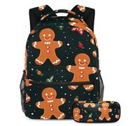 El hombre de jengibre vuelve a la escuela listo con nuestro juego de mochila y estuche para niños, niñas y adolescentes, Multicolor#04, B:29.4x20x40cm P:19x7.5x3.8cm, Mochilas Daypack