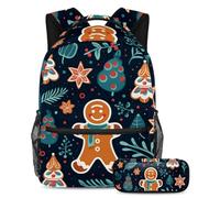El hombre de jengibre vuelve a la escuela listo con nuestro juego de mochila y estuche para niños, niñas y adolescentes, Multicolor#05, B:29.4x20x40cm P:19x7.5x3.8cm, Mochilas Daypack