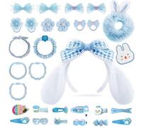 El juego de 30 bonitos accesorios para el cabello incluye una bonita diadema, varios estilos de pinzas para el pelo azules, cordones para el pelo, lazos para el pelo, lazo de felpa para el pelo