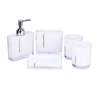 El Juego de Accesorios de baño de 5 Piezas Incluye Botella de emulsión, Soporte para Cepillo de Dientes, 2 Tazas de gárgaras, jabonera, Juego de baño de Regalo de plástico, Color Blanco