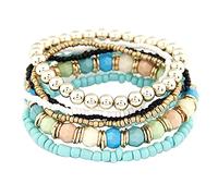 El juego de pulseras de cuentas coloridas es ideal para amigas, hermanas y niñas, deja que la pulsera sea testigo de tus aretes de gota de cuero para mujer, talla única, Metal, No es una piedra