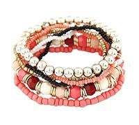 El juego de pulseras de cuentas coloridas es ideal para amigas, hermanas y niñas, deja que la pulsera sea testigo de tus aretes de gota de cuero para mujer, talla única, Metal, No es una piedra