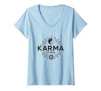 El Karma es Real: Sabiduría del Equilibrio Espiritual del Yin Yang Camiseta Cuello V, Mujer, Azul Bebé, XL