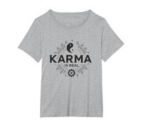 El Karma es Real: Sabiduría del Equilibrio Espiritual del Yin Yang Camiseta, Mujer Tallas Grandes, Gris Jaspeado, 5XL Grande